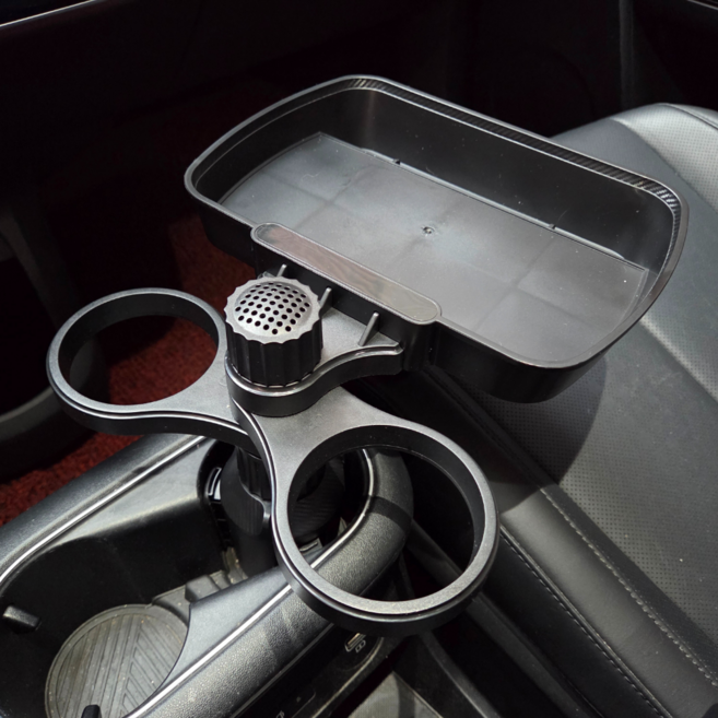 잼퍼니 야구장/차량용 360도 회전 컵홀더 간이테이블 휴대용 트레이, 블랙, 1개