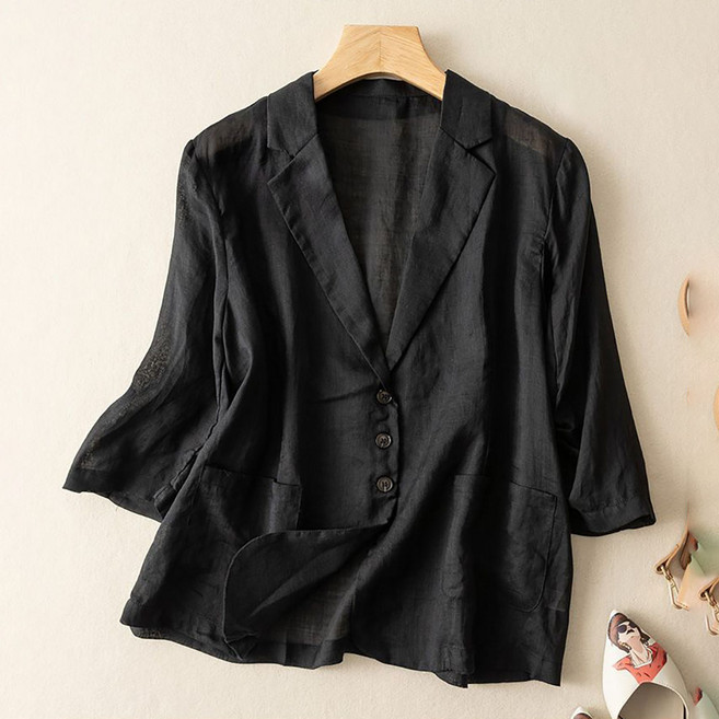 IWMAFT 여성 여름 린넨 버튼 정장 재킷 루즈핏 캐주얼 자켓 데일리 룩 FC385