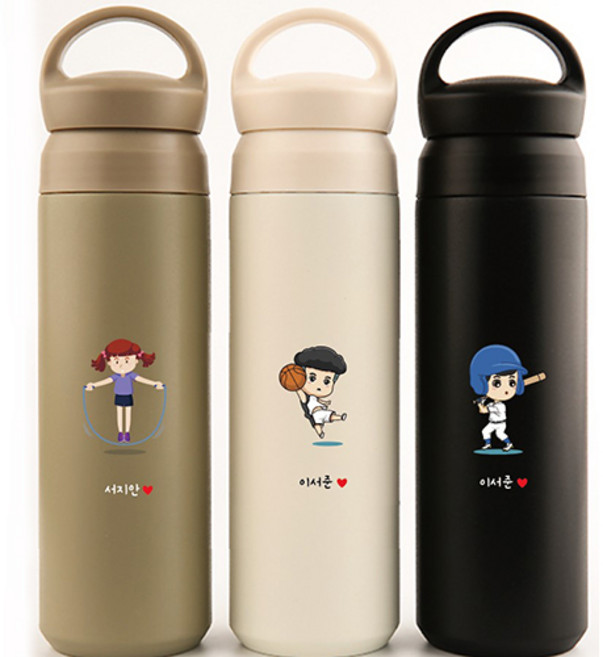 파우더핸들 이중진공 네임텀블러 500ml 컬러인쇄, 블랙, 1개