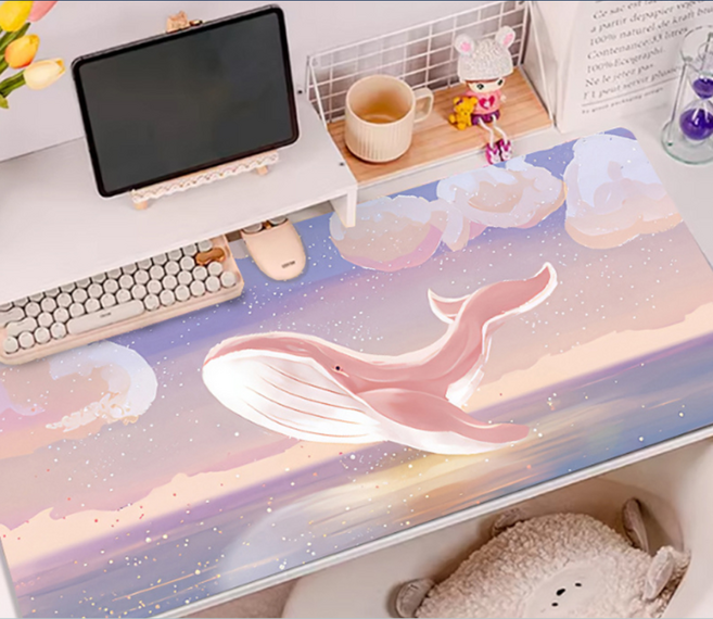 감성 일러스트 홈오피스 초대형 데스크 매트 장패드, 고래
