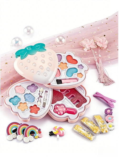 SUUNI 어린이 색조 장난감 세트 여아 생일 선물 소꿉장난감 립스틱 아이섀도우, 1개, 핑크색