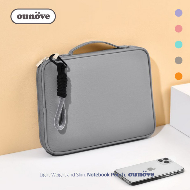 우노브 손잡이 키링 태블릿 노트북파우치, 웜그레이, 1개