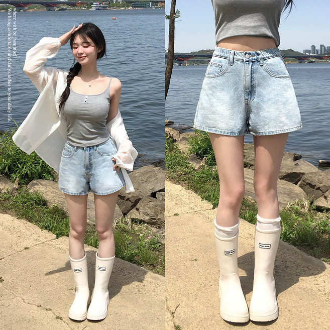 자스민벨 체이스 A라인 3부 데님 반바지 숏팬츠 빈티지 워싱 히든밴딩 청바지 하체커버 빅사이즈 하비추천 체형보정 키작녀 키큰녀 여름신상/여름데님/썸머
