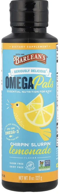 Barlean's Omega Pals 아이를 위한 필수 영양소 Chirpin' Slurpin 레모네이드 향 227g(8oz), BarleansOmegaPals아이를위한필수영양소Chi, 227g, 1개