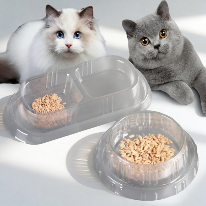 [위생적인] 냥냥식탁 개미방지 고양이 일회용 밥그릇, 10개, 투명 2구