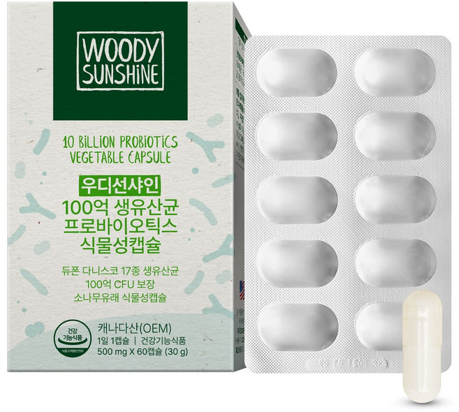 우디선샤인 100억 생유산균 프로바이오틱스 식물성캡슐, 1개, 60정