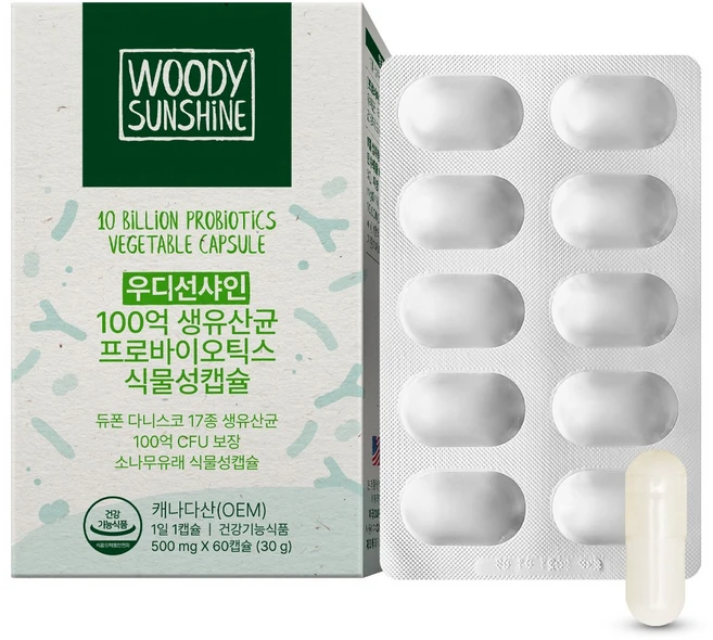 우디선샤인 100억 생유산균 프로바이오틱스 식물성캡슐, 1개, 60정 - 쿠팡