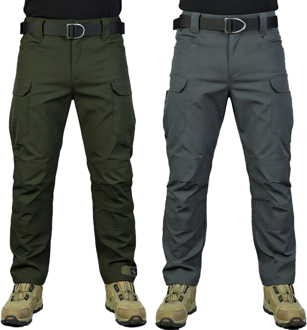 1+1 봄 여름 고급 스판 IX7 튼튼한 전술 바지 작업복 택티컬 등산 낚시 외출 춘추 전술복 작업, 카키+회색(여름)