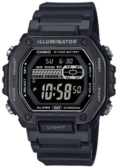 Casio 표준 디지털 블랙 레진 스트랩 블루 다이얼 쿼츠 MWD-110HB-1BV 100M 남성용 시계