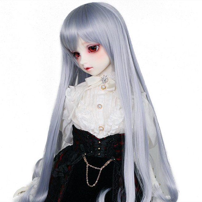 구체관절인형 가발 긴머리 스트레이트 8-9인치 60cm급용 도리스돌 돌스앤, 블루실버 (가발만 인형미포함), 1개