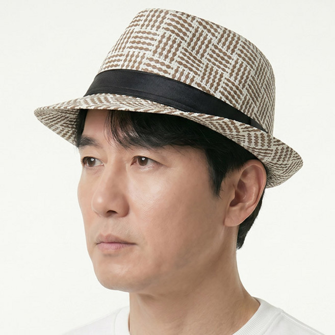 지사 페도라 어반 그리드 패턴 여름 중년남성 모자 할아버지 시원한 중절모 밀짚