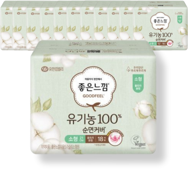 좋은느낌 유기농 순면커버 울트라슬림 소형 18개 x 12팩, 18개입, 12개