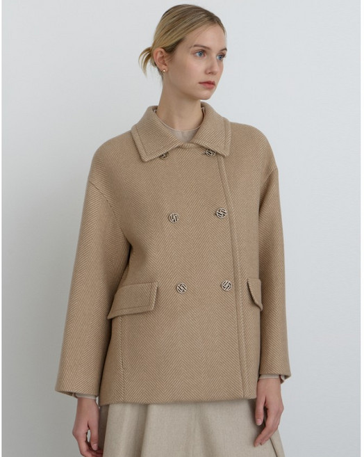 닥스 [캐시미어100per] 베이지 헤링본 더블버튼 하프 코트 YMDLCO4D007I2