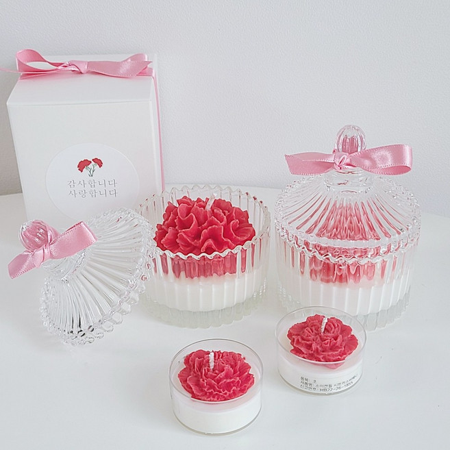 더네이처하우스 미니 메리고 카네이션캔들 스승의날 어버이날 가정의달 캔들 감사 선물, 레드, 클린코튼, 1개, 85ml