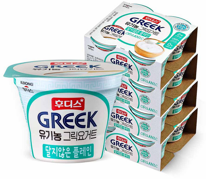 후디스 유기농 그릭요거트 달지않은 플레인, 80g, 16개