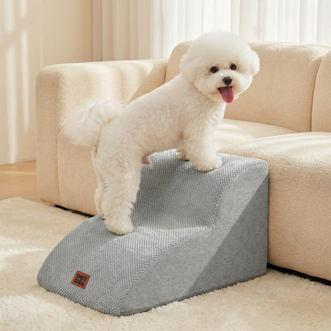 EHEYCIGA 곡선형 쾌적 강아지 계단 논슬립 슬개골보호 애견계단 2단 3단 4단, 1개, 연회색