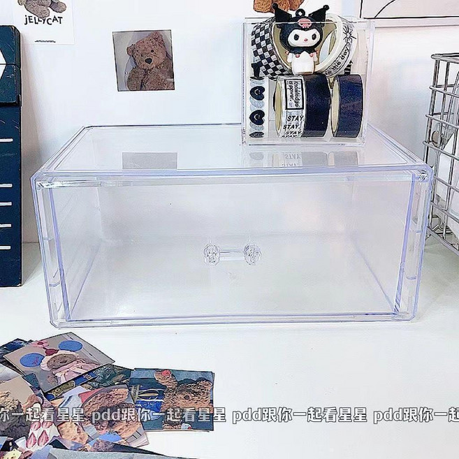 三層桌面抽屜式收納盒, 透明大容量一抽, 透明, 三層