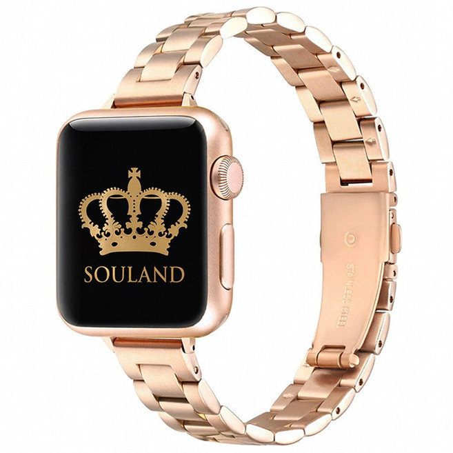 소울랜드 프리미엄 애플워치 호환 메탈 여성용 슬림 스트랩 밴드 38mm 40mm 41mm 1/2/3/4/5/6/7/SE 세대, 메탈 로즈골드