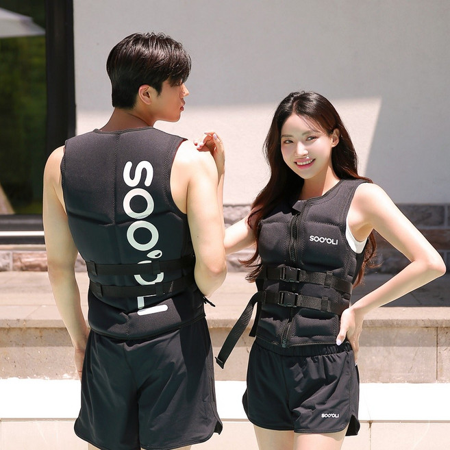 수올리 슬림핏 부력보조복 성인 남자 여자 워터파크 바다 물놀이 수영장 라이프자켓, 블랙