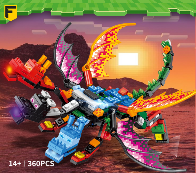 FunKKU 픽셀월드 기사과드래곤 캐리터블럭+피규어 8in1블럭세트 pcs360, 1세트