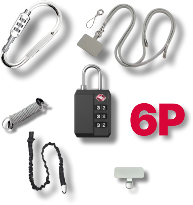 타이탄기어 유럽여행 소매치기 도난방지 핸드폰 스트랩 자물쇠 6종 올인원 세트, Multi, 1개
