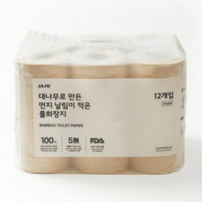 JAJU [JAJU/자주] 대나무로 만든 먼지 날림이 적은 롤화장지 12개입, 1개