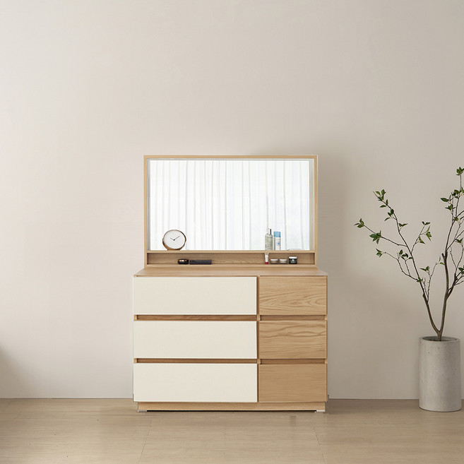 동서가구 아시엘 와이드체스트+거울 DF915002, 아이보리