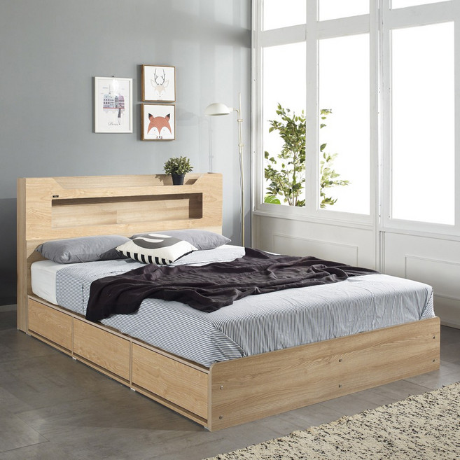 보루네오 제니아 100%국내제작 LED조명 고급형 통서랍 수납 학생 신혼침대 SS Q 프레임(매트리스 제외) 수도권 지정일배송 방문설치, 02.블리스 오크 SS