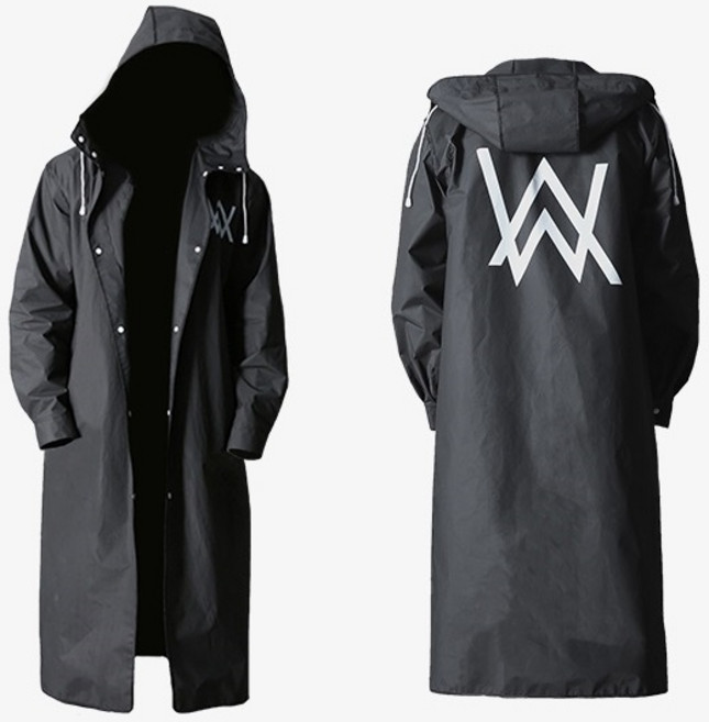 雨衣 機車雨衣 艾倫沃克 風衣雨衣 長款雨衣 連身雨衣 通勤族 機車族 學生族 EVA材質, 黑色