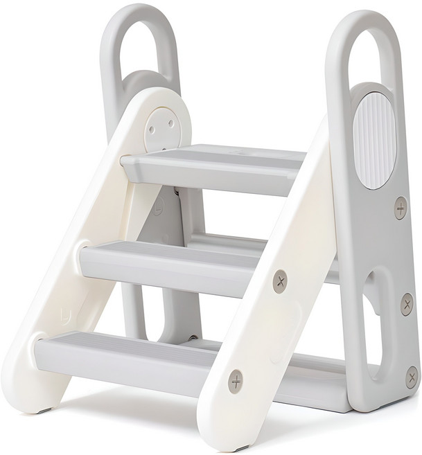 아이팜 폴딩 3단 유아디딤대, 화이트 + 그레이, 1개