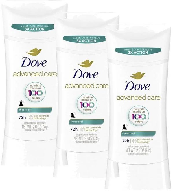 도브 어드밴스드 케어 노 화이트 마크 시어쿨 데오드란트 스틱 Dove Advanced Care Deodorant Stick, 74g, 3개 - 쿠팡