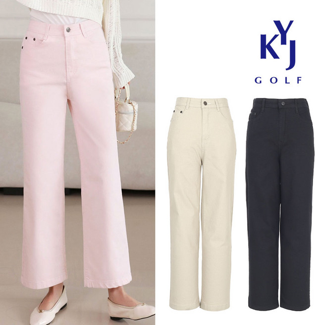 김영주골프 봄여름 일자 세미 와이드 면스판 뒷밴딩 여성 골프바지 DPSLSL41