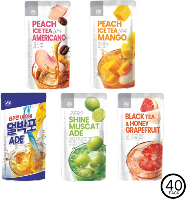 밸런스그로우 편의점 에이드 320ml 대용량 40팩(아샷추+아망추+얼박포+샤인머스캣제로+허니자몽블랙티)