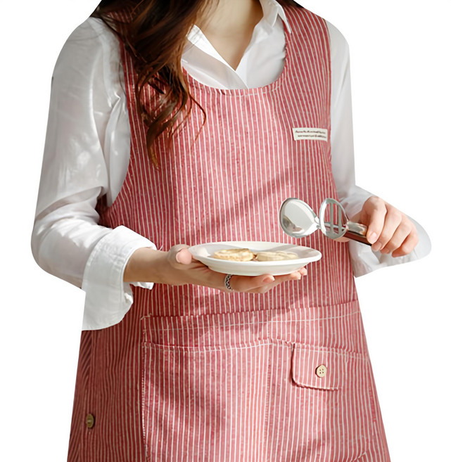 한스갤러리 모던 스트라이프 앞치마 Free, 레드, 1개