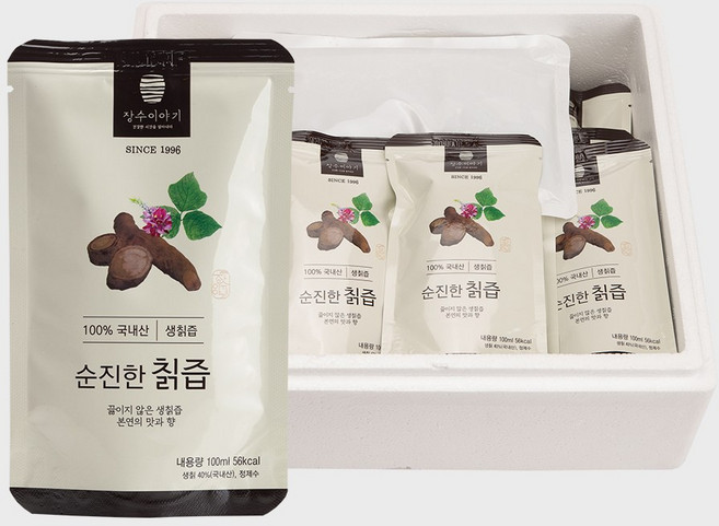 장수이야기 순진한 칡즙 100ml - 국내산 생 칡 100% 냉장보관, A 선물포장 ( 아이스박스+보자기 ), 30포