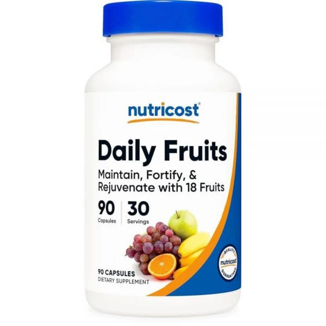 Nutricost Daily Fruits (18가지 과일 블렌드) 90캡슐 - 글루텐 프리 GMO 프리 30회 분량, [해외직구] Nutricost Daily Fruits, 1개, 90 - 쿠팡