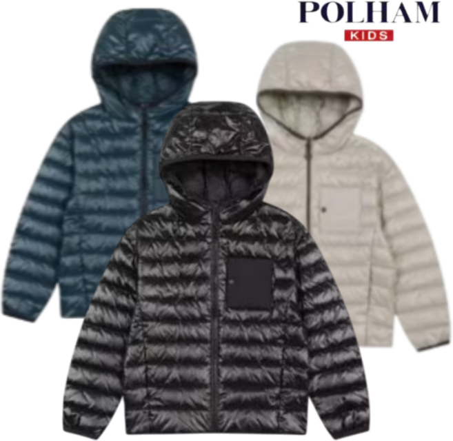 폴햄 키즈 남여공용 경량 패딩점퍼 겨울 초등 등교 후드 다운 라이트 잠바