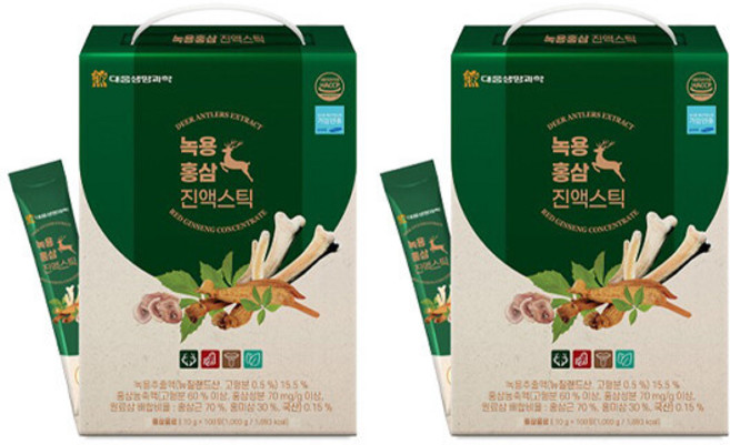 대웅생명과학 녹용홍삼 진액 스틱 100포 2박스 /대용량 6년근홍삼 명절선물세트, 10g, 200개