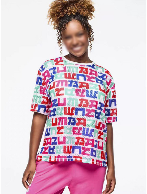 Merero ZW줌바 의상 헬스복 캐주얼 트레이닝복 댄스 체조 메쉬 펀칭 탑 매쉬 반팔티 방송댄스복 줌바댄스복 에어로빅복