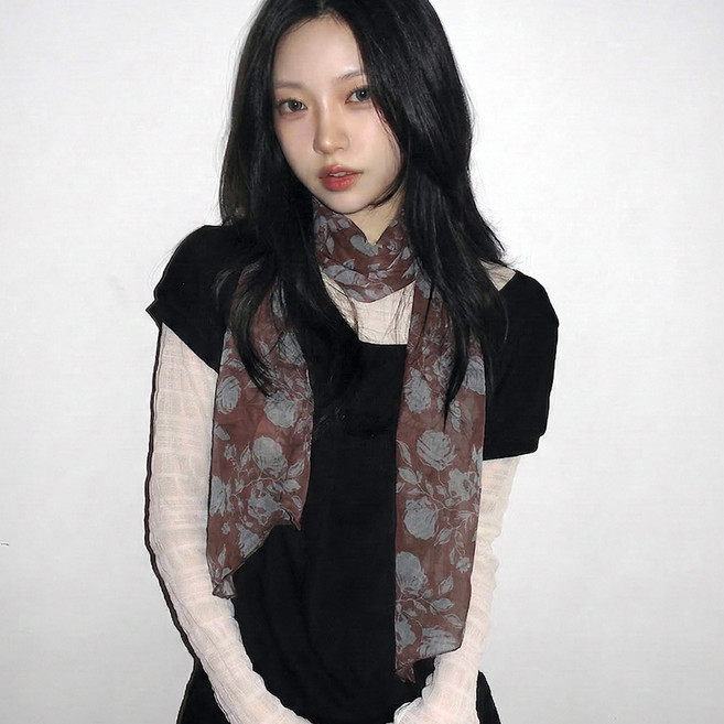 블루씨티 라이트 베일 패턴 호피 하트 도트 플라워 롱 스카프