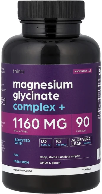 단백질 비타민 철분 마그내슘 칼슘 Thinbi 마그네슘 글리시네이트 복합체 + 캡슐 90정 고루고루섭취해주세요, Thinbi마그네슘글리시네이트복합체캡슐90정 - 쿠팡