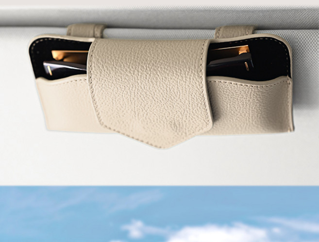 모두달라 고급 가죽 차량용 선글라스 거치대 케이스, 베이지, 1개