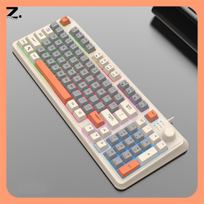 Zoovit 기계식 사무용 게이밍 LED 유선 키보드 94키, K82, 화이트