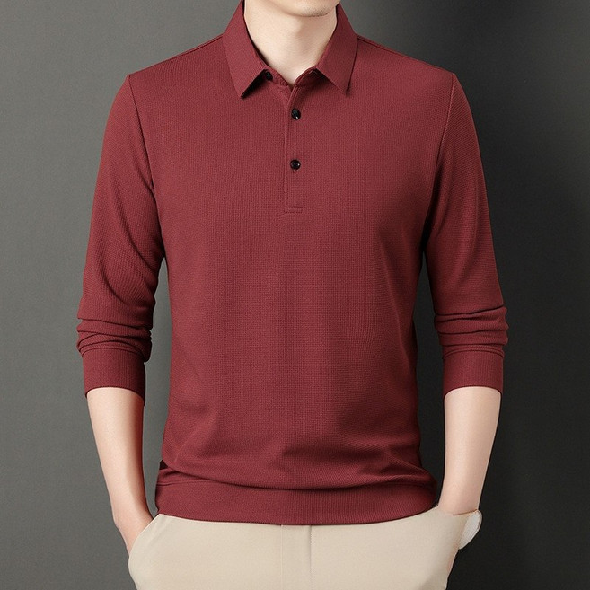 남성용 클래식 다용도 비즈니스 레저 폴로 셔츠 비다림질 높은 탄성 일상 통근 몸에 맞는 레이어드 티