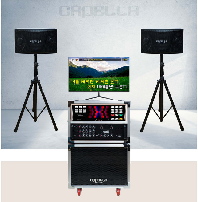 노래방몰 카펠라 이동식노래방기계 프리미엄 미니 이동식노래방세트 MSC-450 캠핑장 가정 행사 전원생활 효도선물 ok - K2+반주기+4CH앰프+스피커, 무선마이크, 모니터추가, MSC-450BR브라운