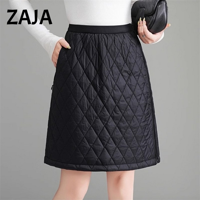 ZAJA 여성 겨울 패딩치마 밴딩 집업 누빔 패딩 미니 스커트