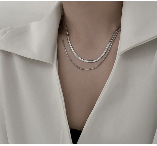 [925 Silver]델리아 체인 더블 레이어 목걸이 오피스룩 꾸안꾸 시크 모던 스네이크 뱀줄 은 주얼리