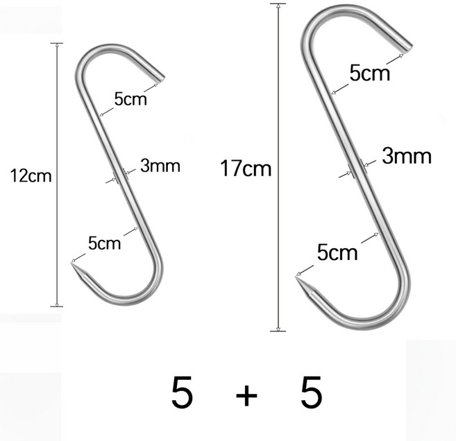 항아리 바베큐 삼겹살 고기걸이 S걸이 훈제 304 스텐, 10개, 12cm+17cm