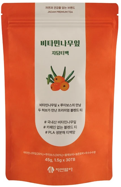 자연담아 비타민나무잎차 1.5g x 30티백 (무카페인 허브티 루이보스 카테킨 임산부차 데일리케어), 1개, 30개입, 45g - 쿠팡