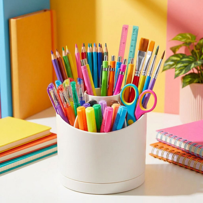 세지아 회전 연필 펜 꽂이, 1개, 화이트